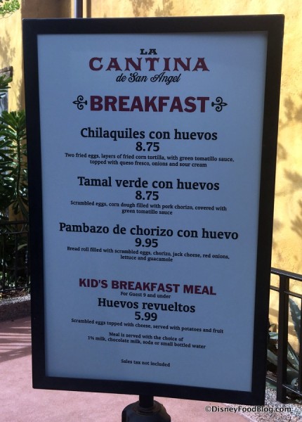 La Cantina Breakfast Menu