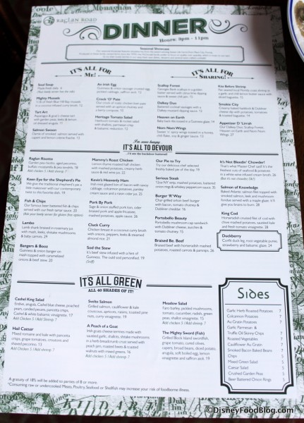 Dinner Menu -- Click to Enlarge
