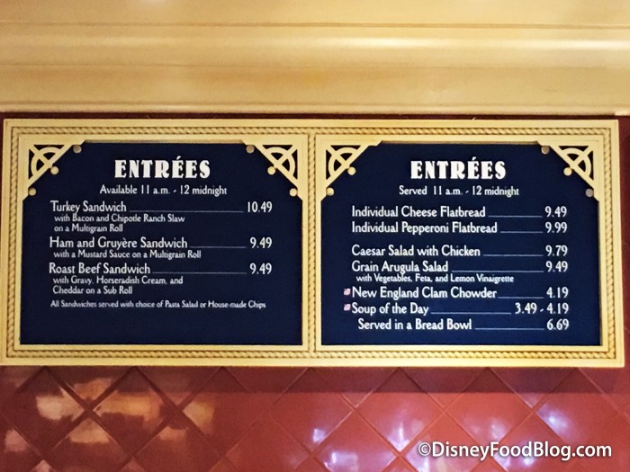 Beach Club Marketplace menu