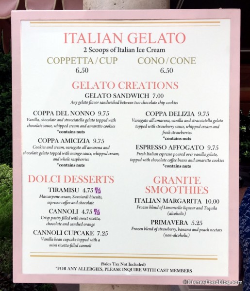 Gelato Menu