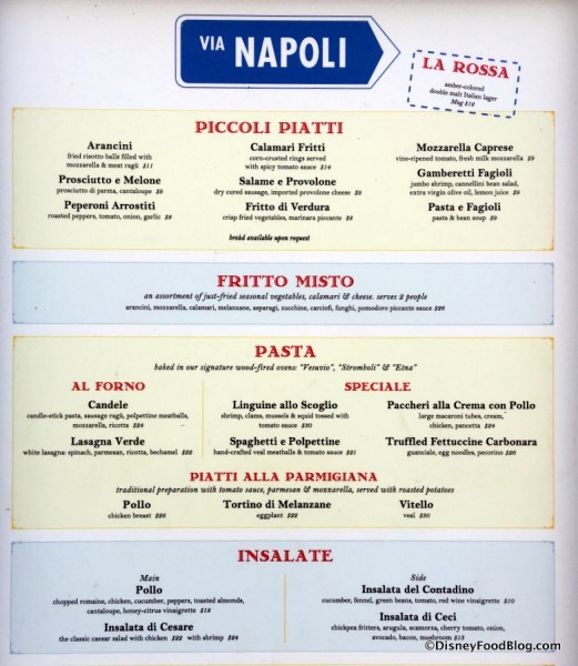 Via Napoli Menu