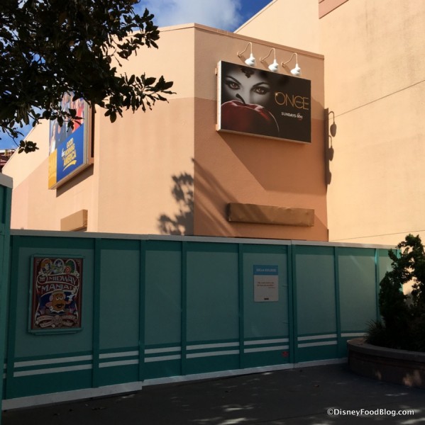 Construction walls surrounding Writer's Stop