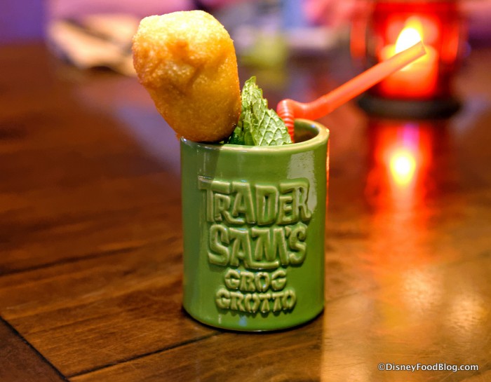 Welcome Drink: a Shrunken Zombie Head in a miniature glass