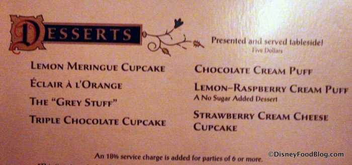 Menu -- Desserts -- Click to Enlarge