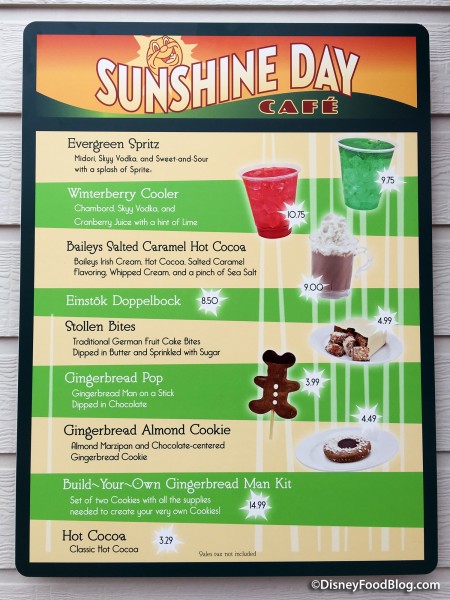 Sunshine Day Cafe Menu