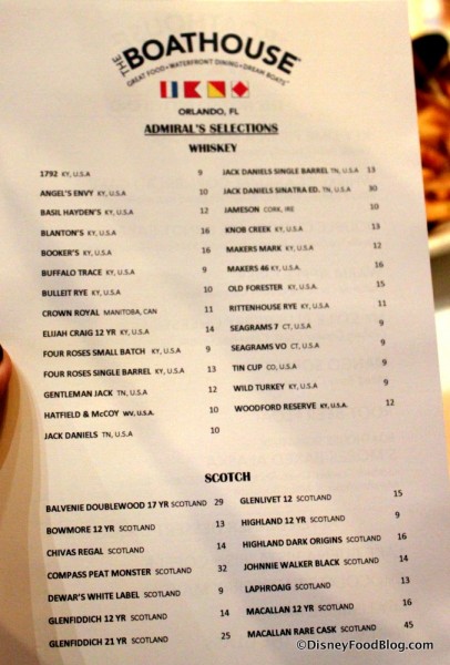 Menu -- Whiskey and Scoth -- Click to Enlarge