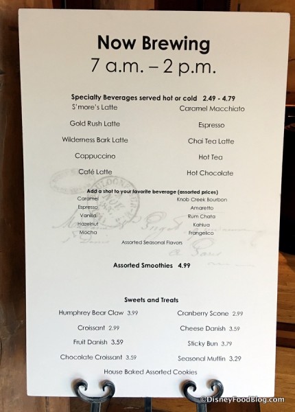 Territory Lounge Coffee Menu