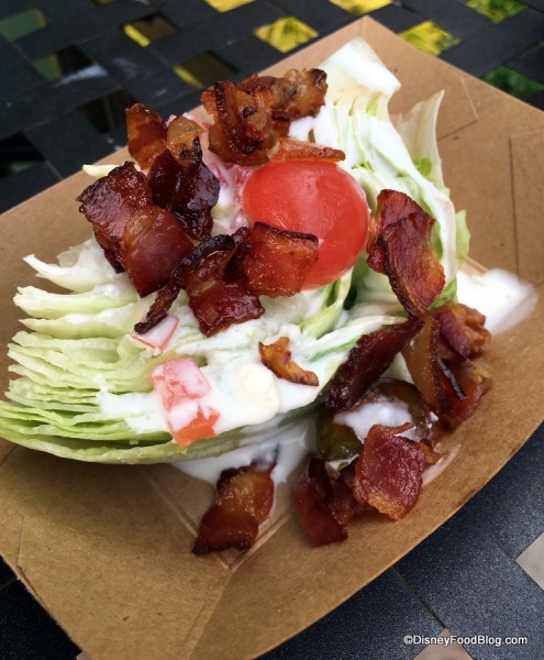 Baby iceberg and heirloom tomato wedge with peppered bacon and blue cheese dressing