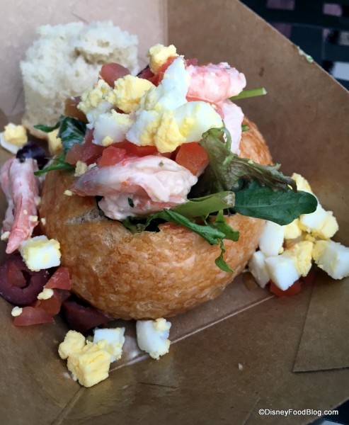 Bay shrimp Louie salad served in a mini Boudin sourdough boule