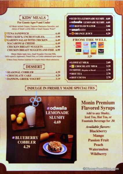 Columbia Harbour House Menu