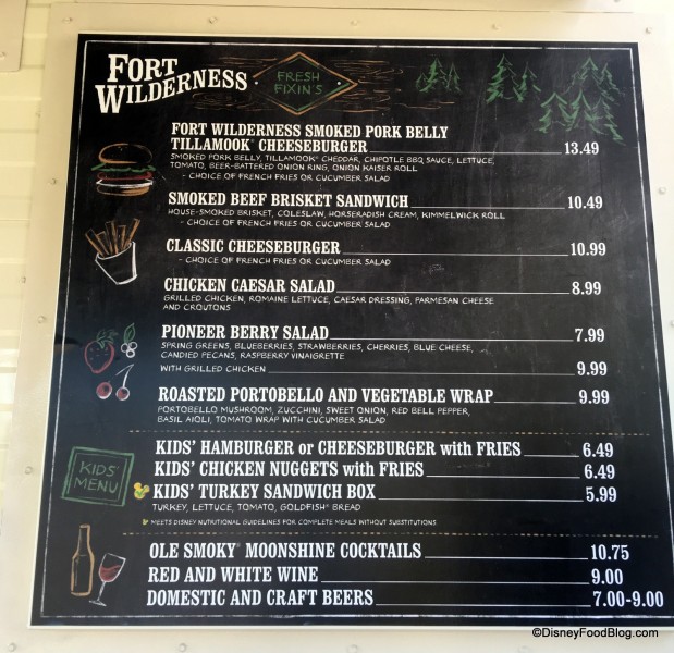 Counter Service Entrée Menu