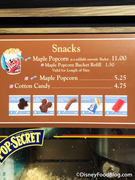 Frontierland Popcorn Cart Menu