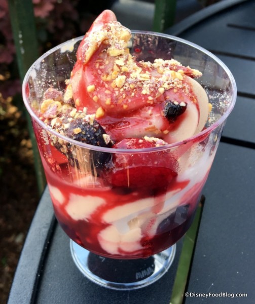 Banana Almond Soft-serve Sundae with Fresh Berries and Crunchy Chocolate Oats