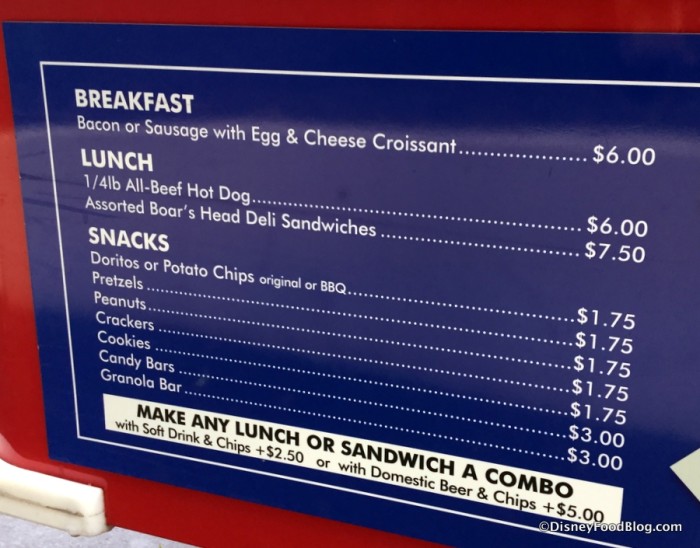 Mickey Refreshment Cart Menu