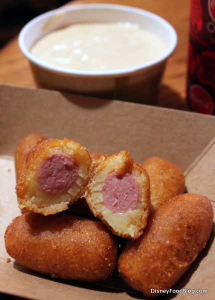 Corn Dog Nuggets Ready for Queso! 