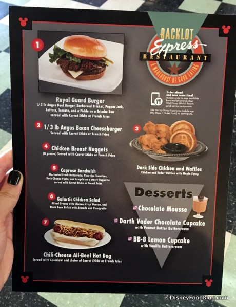 Backlot Express Menu