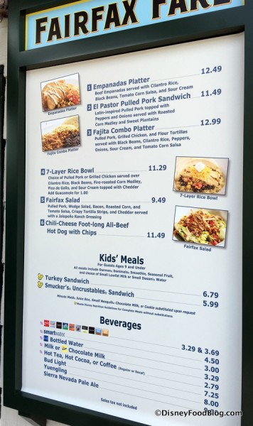 Fairfax Fare Menu