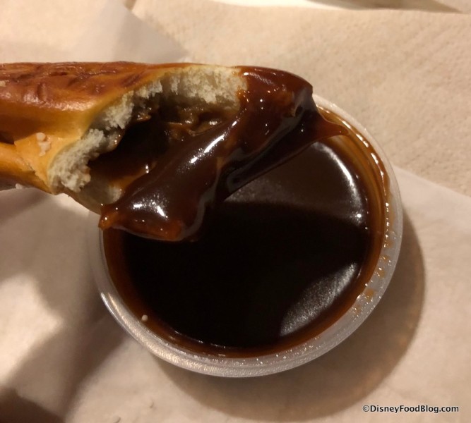 Warm Salted Caramel-Stuffed Pretzel Dipped in Chocolate