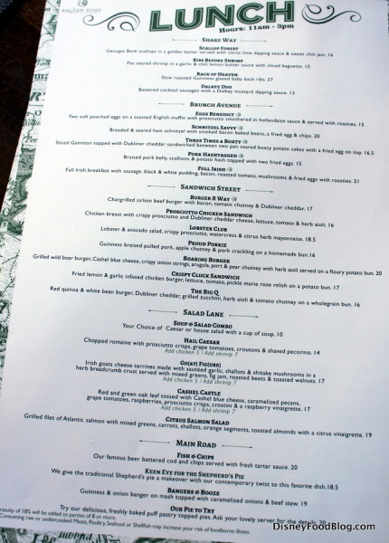 Raglan Road Lunch Menu