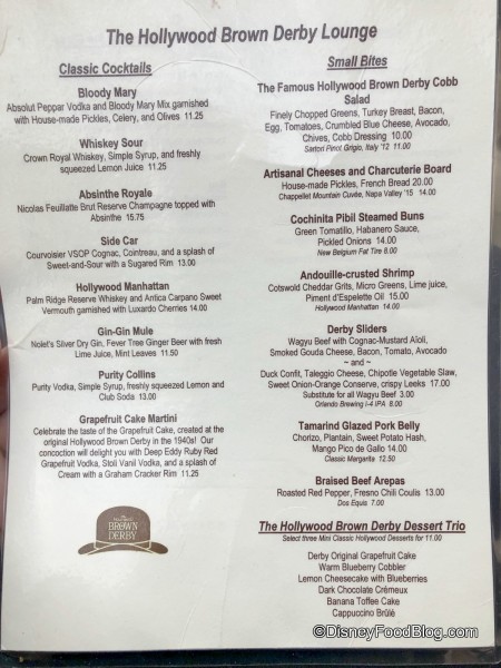 Brown Derby Lounge Eats