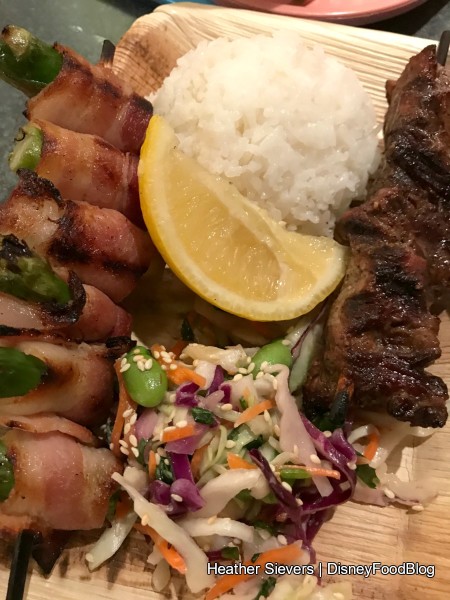 Rice Plate with Safari Skewer and Pork Belly Skewer