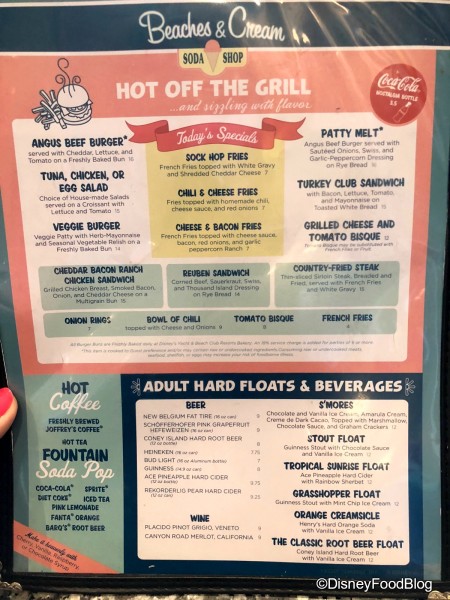 Beaches and Cream Menu