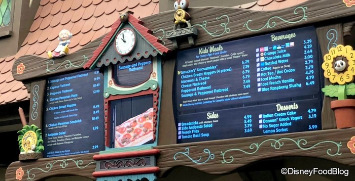 Pinocchio Village Haus Menu