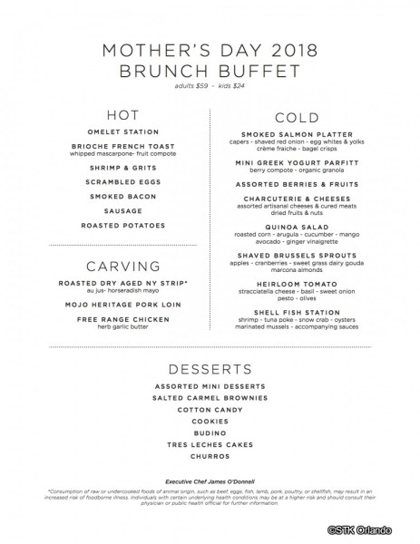 Mothers' Day Brunch Menu -- STK Orlando
