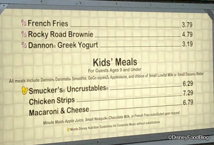 Tomorrowland Terrace Menu