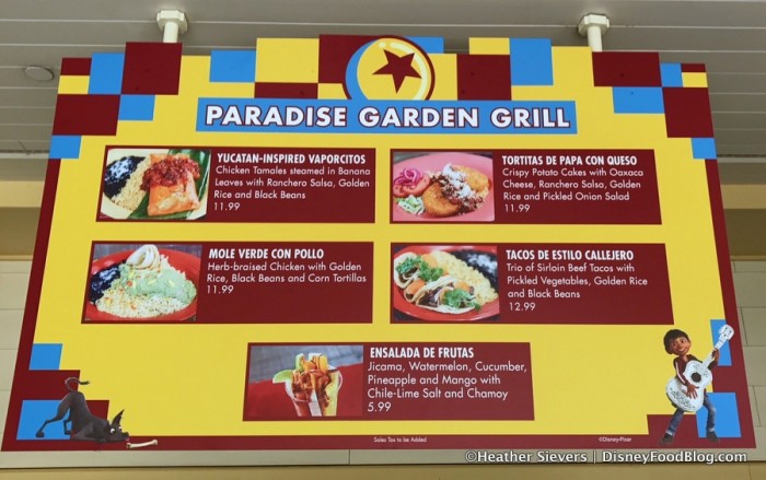 Paradise Garden Grill Pixar Fest Menu