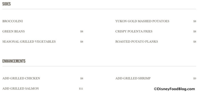 Screenshot of Sides and Enhancements Menu