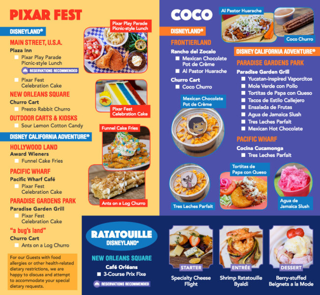 Pixar Fest Food Guide ©Disney