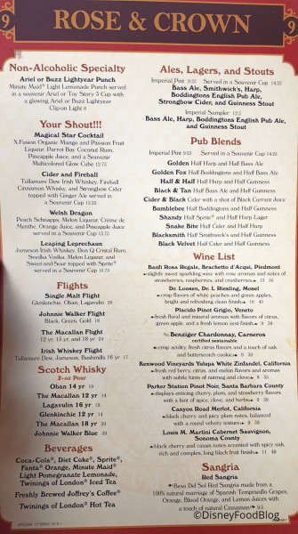 Rose & Crown Drink Menu