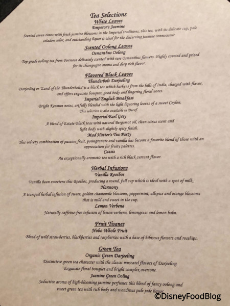 Victoria & Albert's Tea Menu