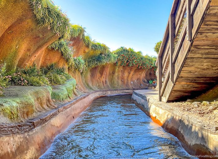 pov from front of log on tianas. blue water and brown and green rocks and grass