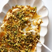 Boursin cheese with pistachios and honey.