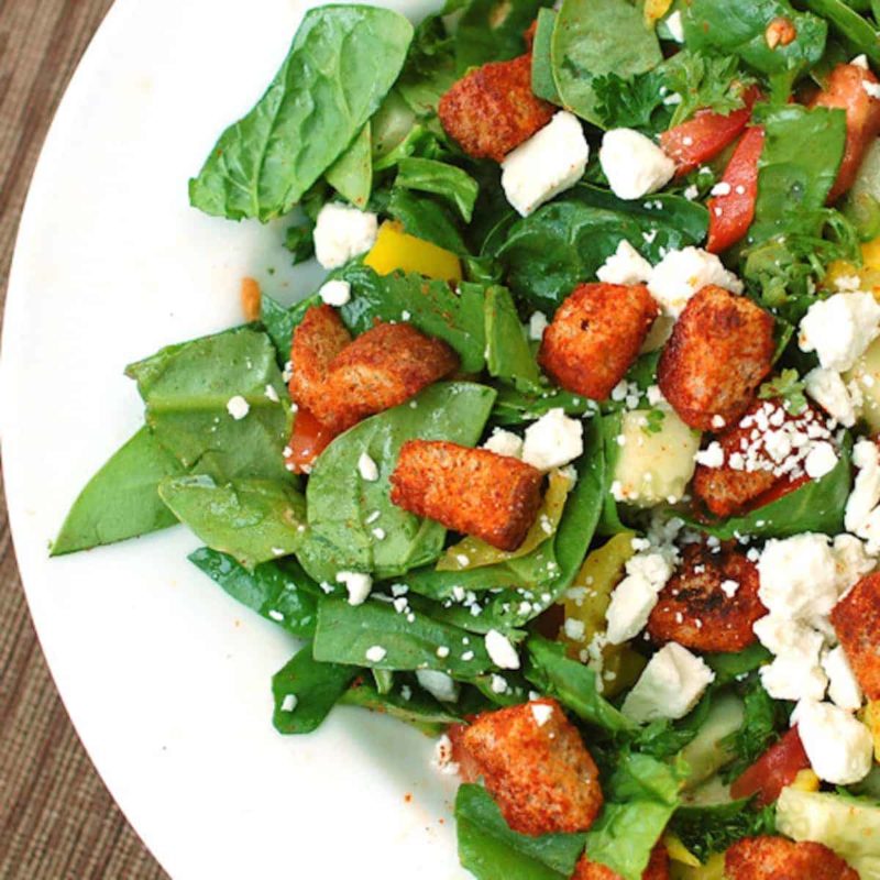 A picture of Greek Salad with Paprika Croutons