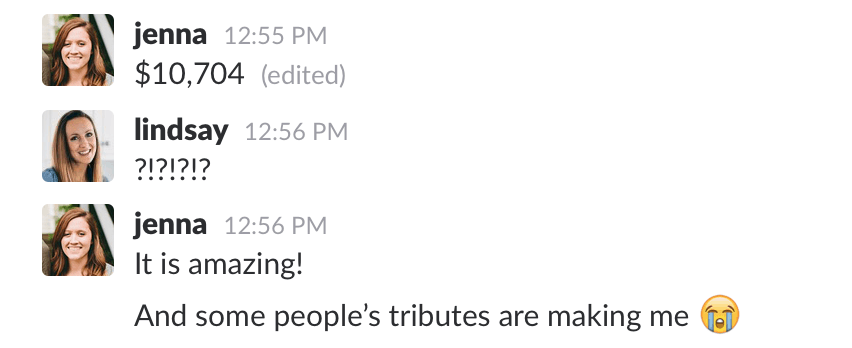 Conversation between Lindsay and Jenna.