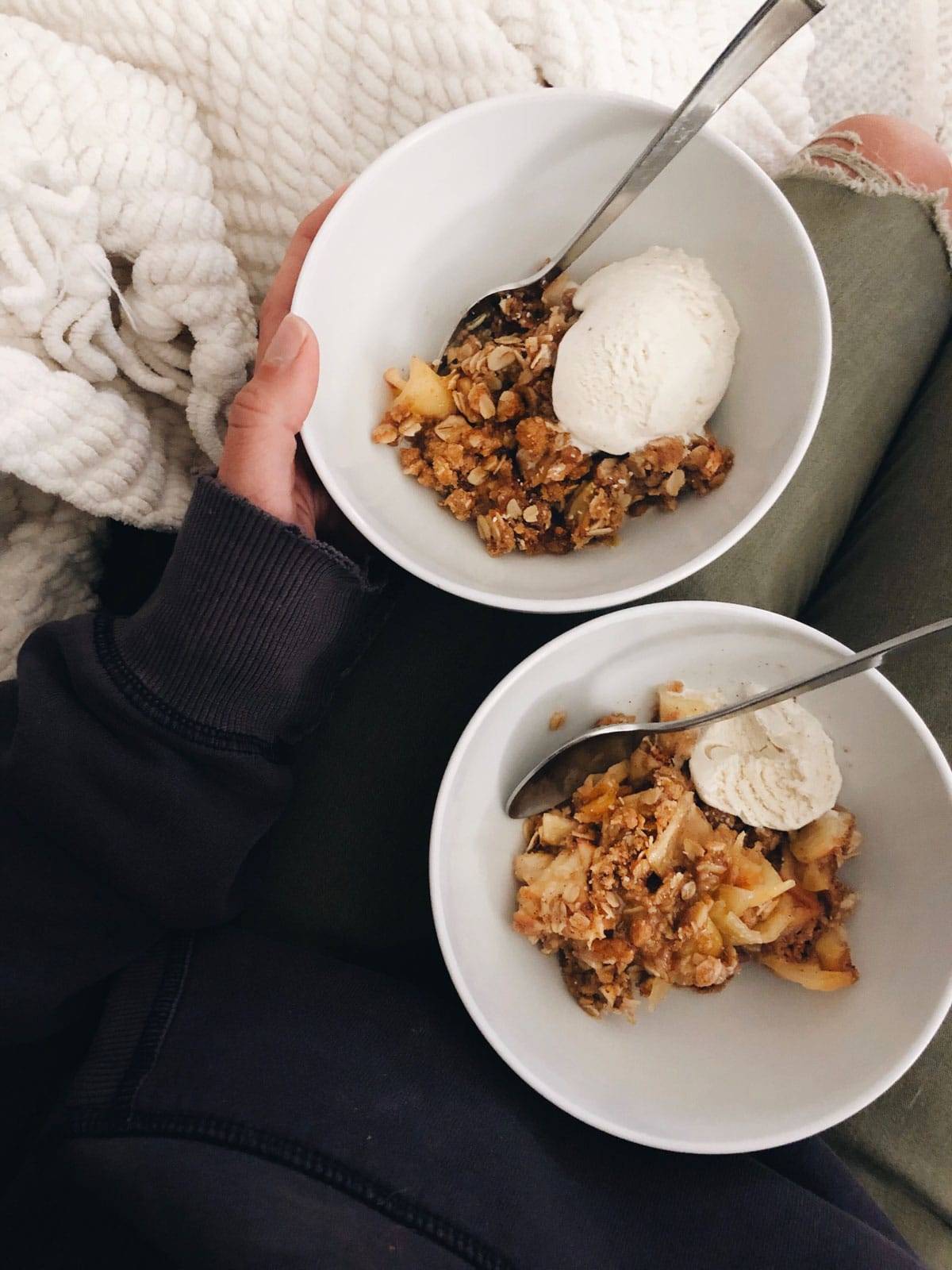 Apple crisp in bowls.