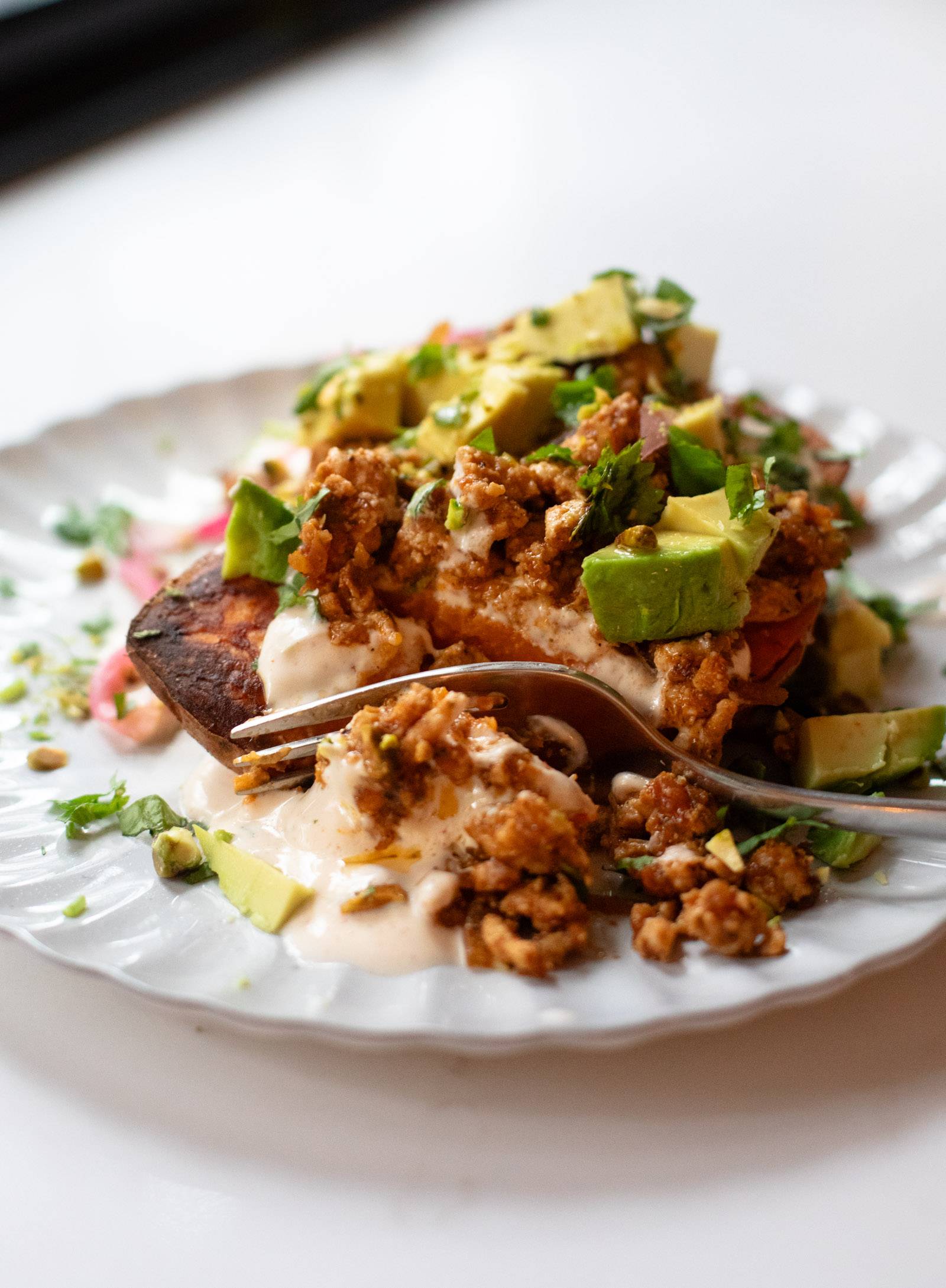 Sweet potato stacks on a plate.