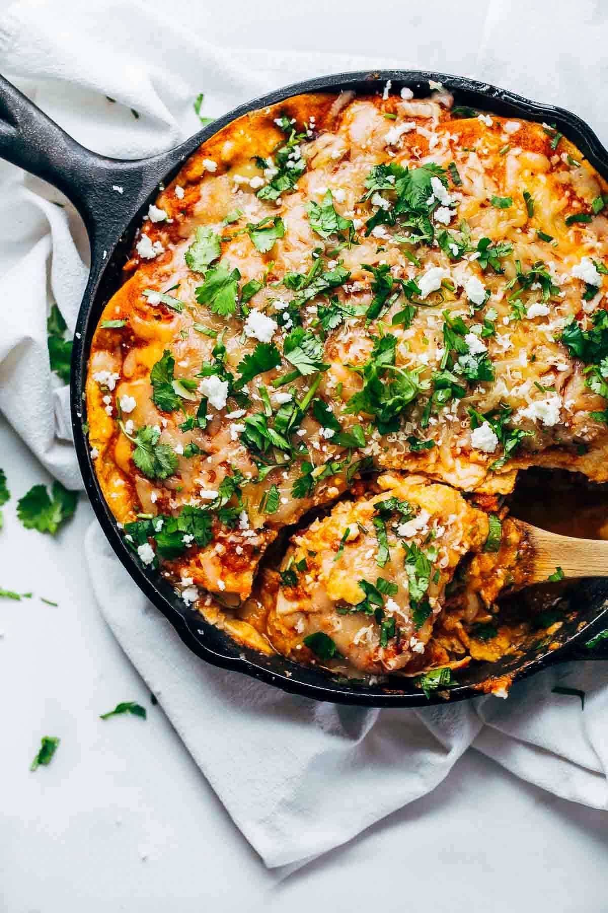 Chicken Tortilla Pie in a skillet.